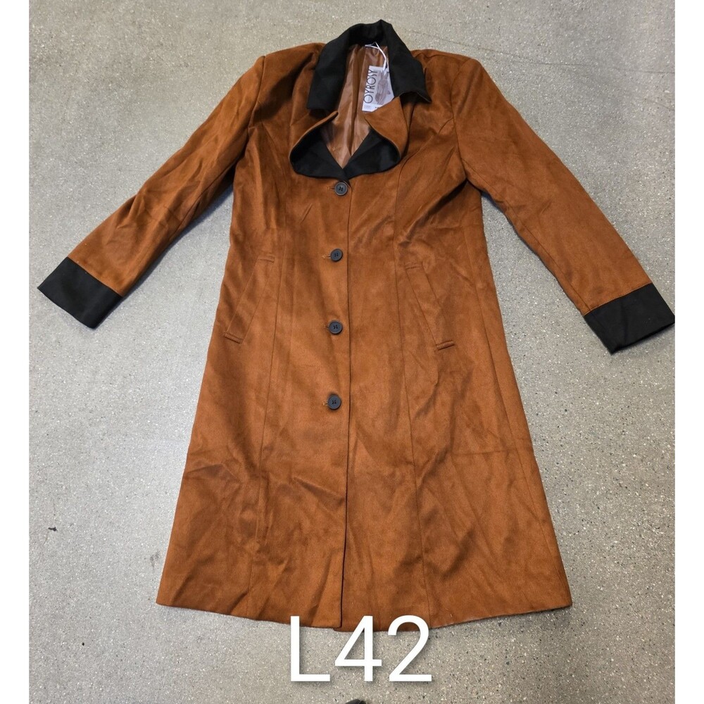 OYROSY New with Tags Suede-Feel Brown & Black Longline Coat, Size Small